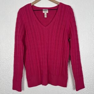 St. John's Bay Pink Long Sleeve V-Neck Cable Knit Sweater NWT Size XL